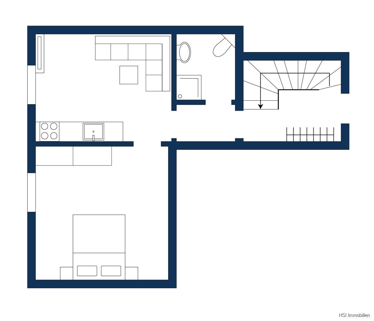Schematischer Grundriss extra Wohnung OG rechts mit eigenem Eingang (Wohnung 7)