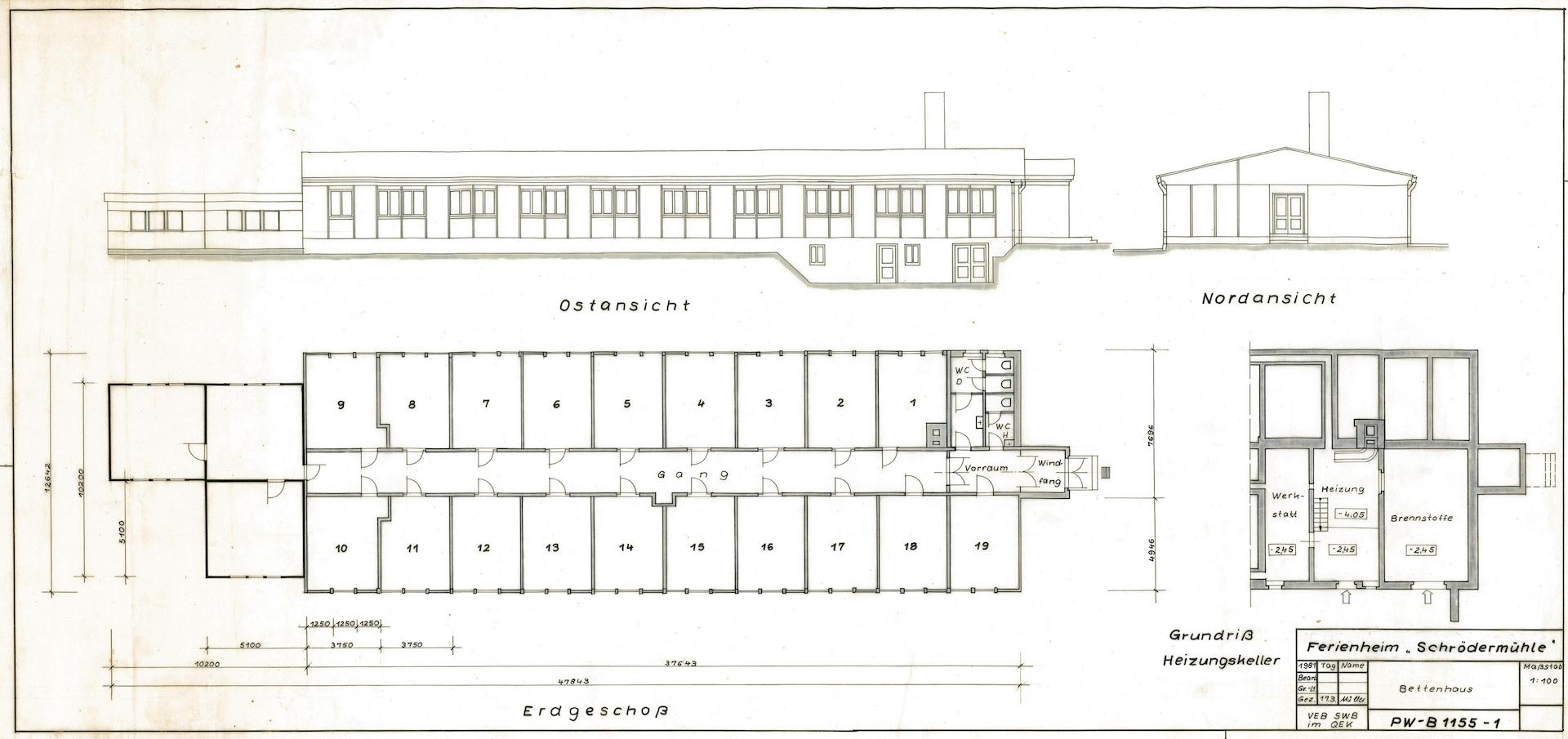Flachbau Risse und Ansichten