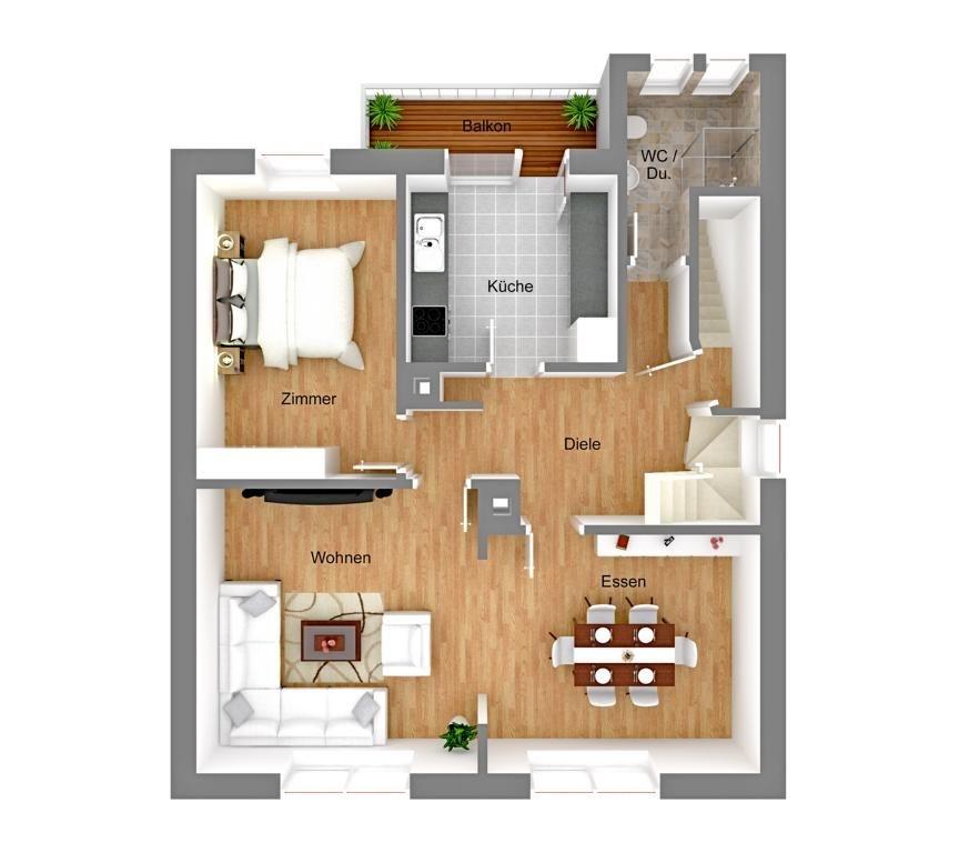 OG + DG bilden Maisonettewohnung  - EG-Grundriss