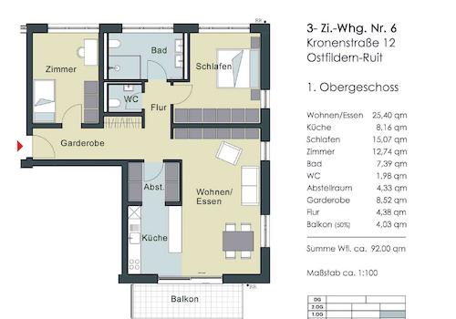 Grundriss Wohnung Nr. 6, 1. OG