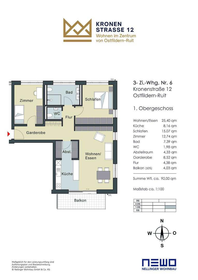 Grundriss Wohnung Nr. 6, 1. OG
