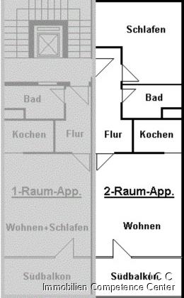 Der Grundriss des Zwei-Zimmer-Apartments