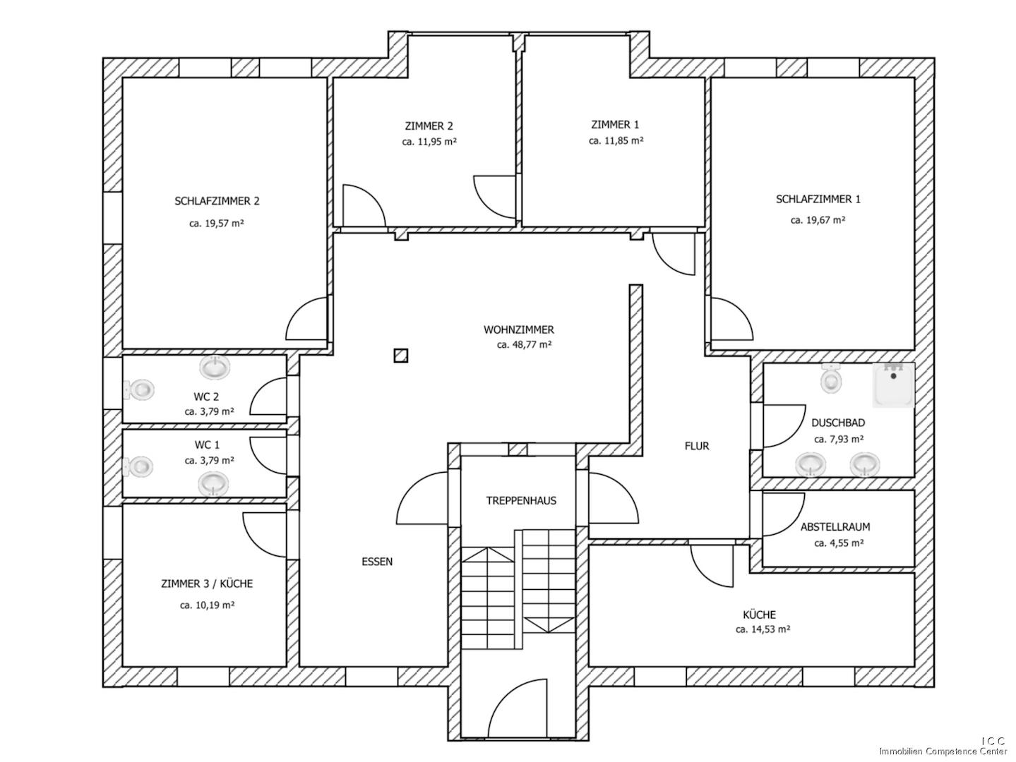 Der Grundriss der Wohnung im Hochparterre