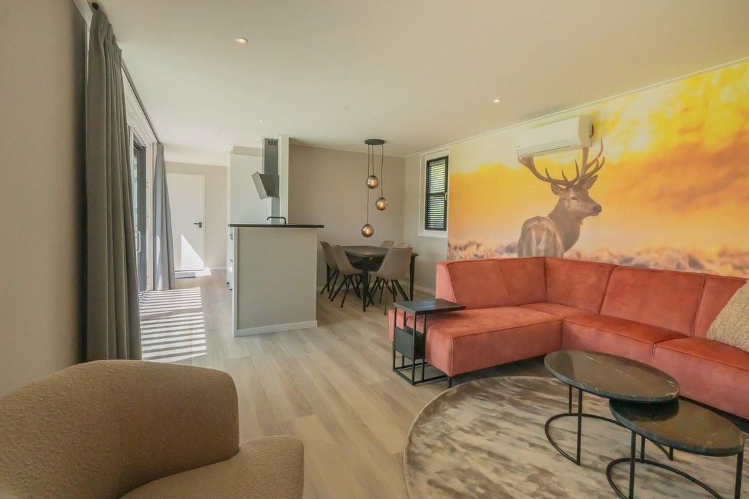 Luxus Wohnzimmer Chalet Schouwen Duin Mit Künstlerischem Wandgemälde001