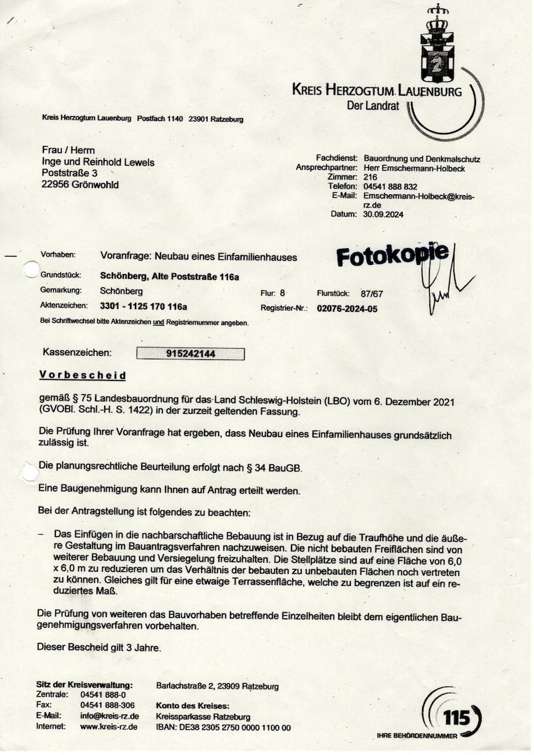 Bescheid Bauvoranfrage