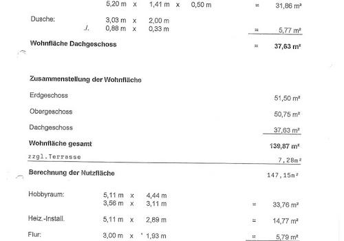 Wohnfläche DG und Nutzfläche 
