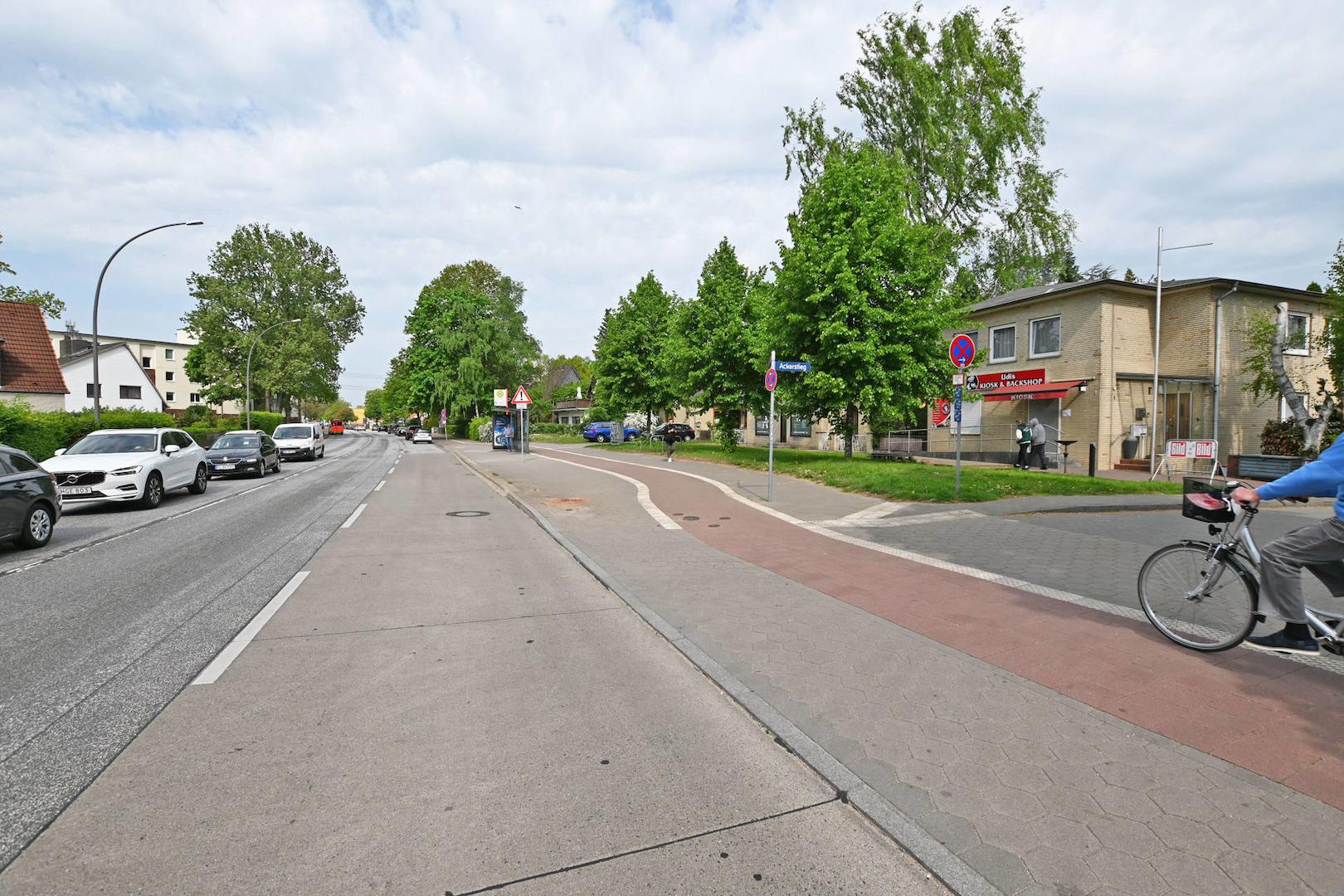 Blick Grünstreifen und Bushaltestelle 