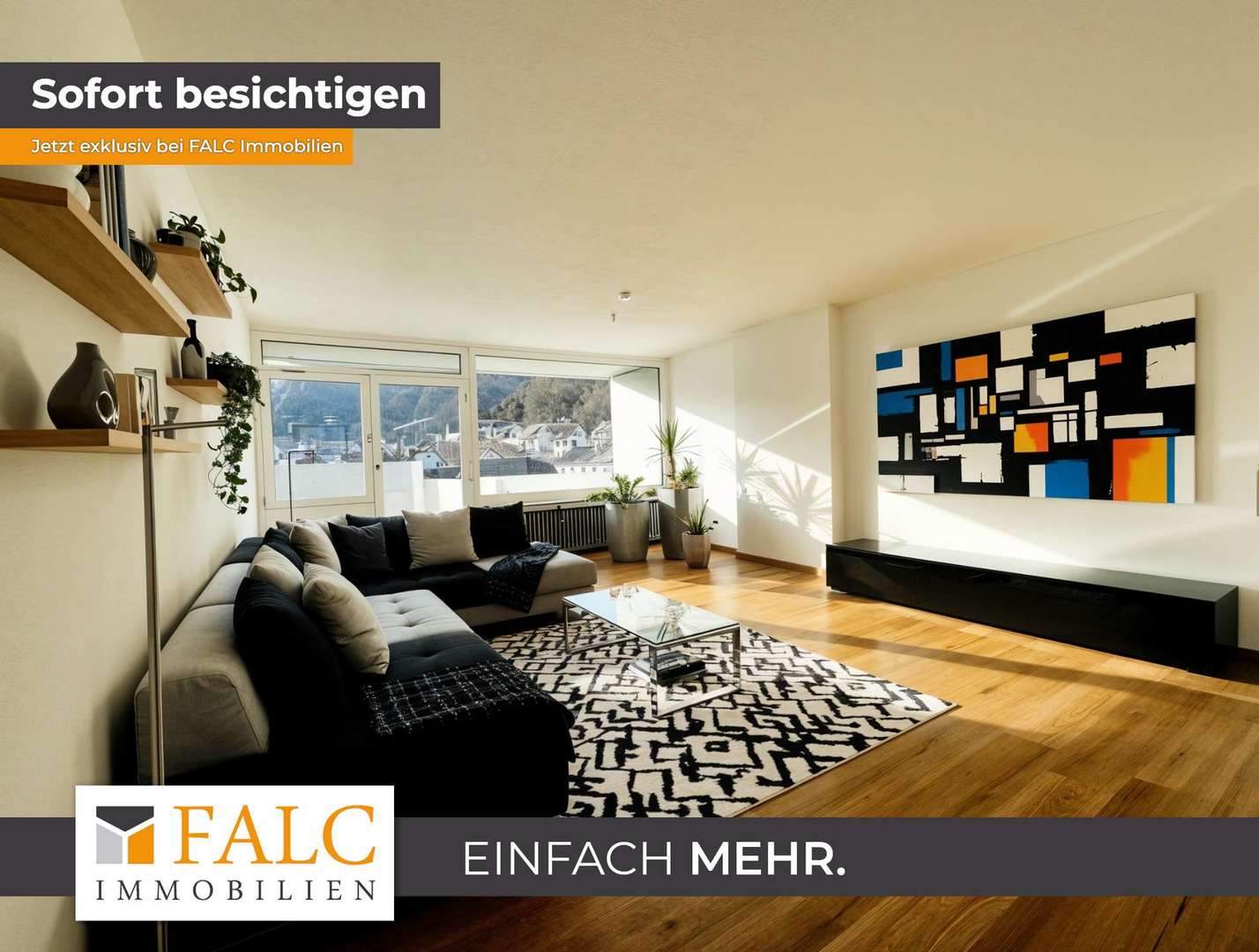 Wohn/Schlafzimmer mit Blick nach draussen - (KI generiert)