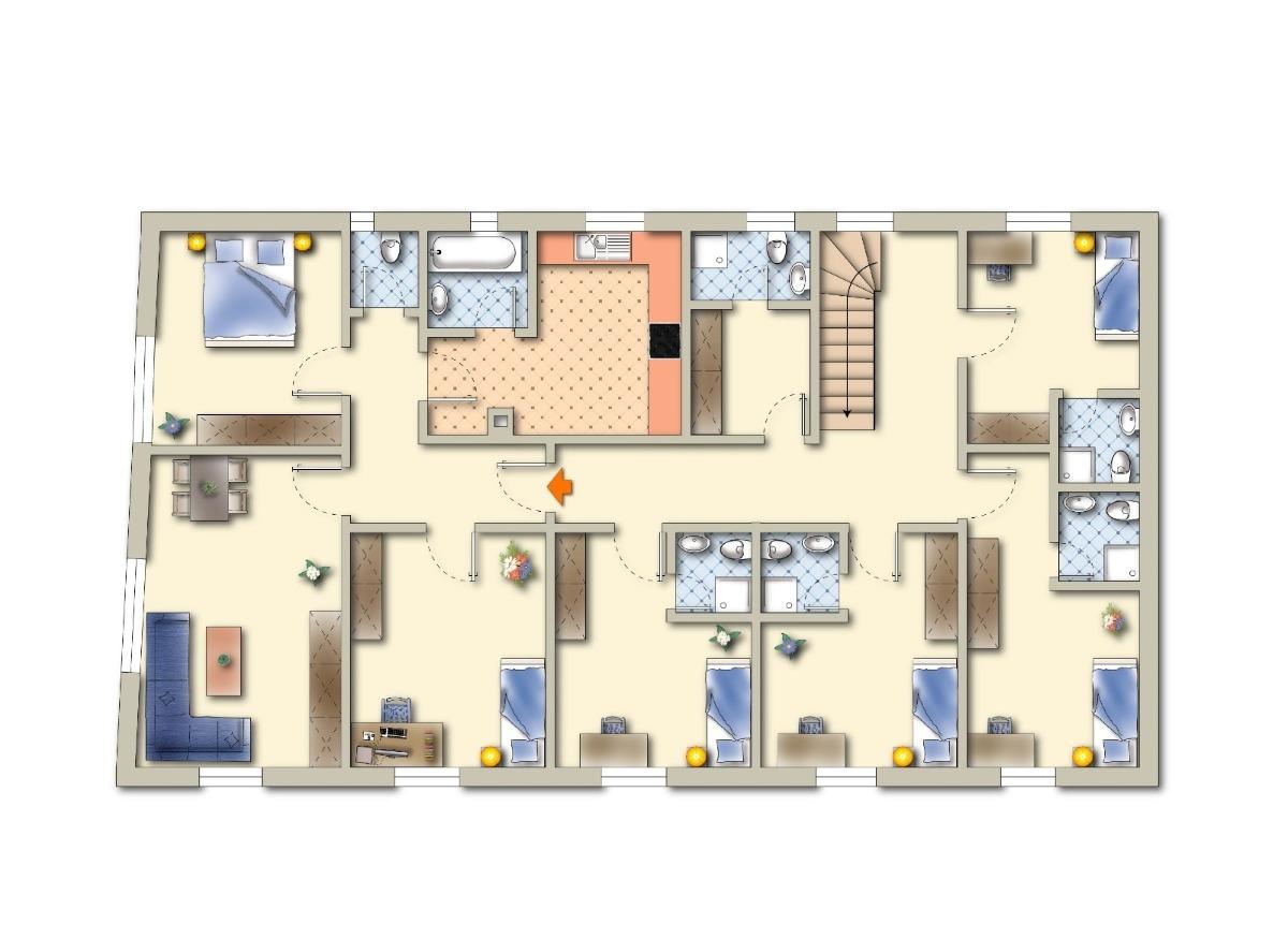 Wohnung + Gästezimmer, möbliert (OG)