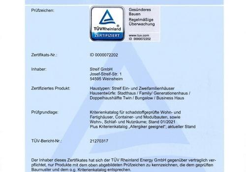 TÜV Zertifikat gesund wohnen
