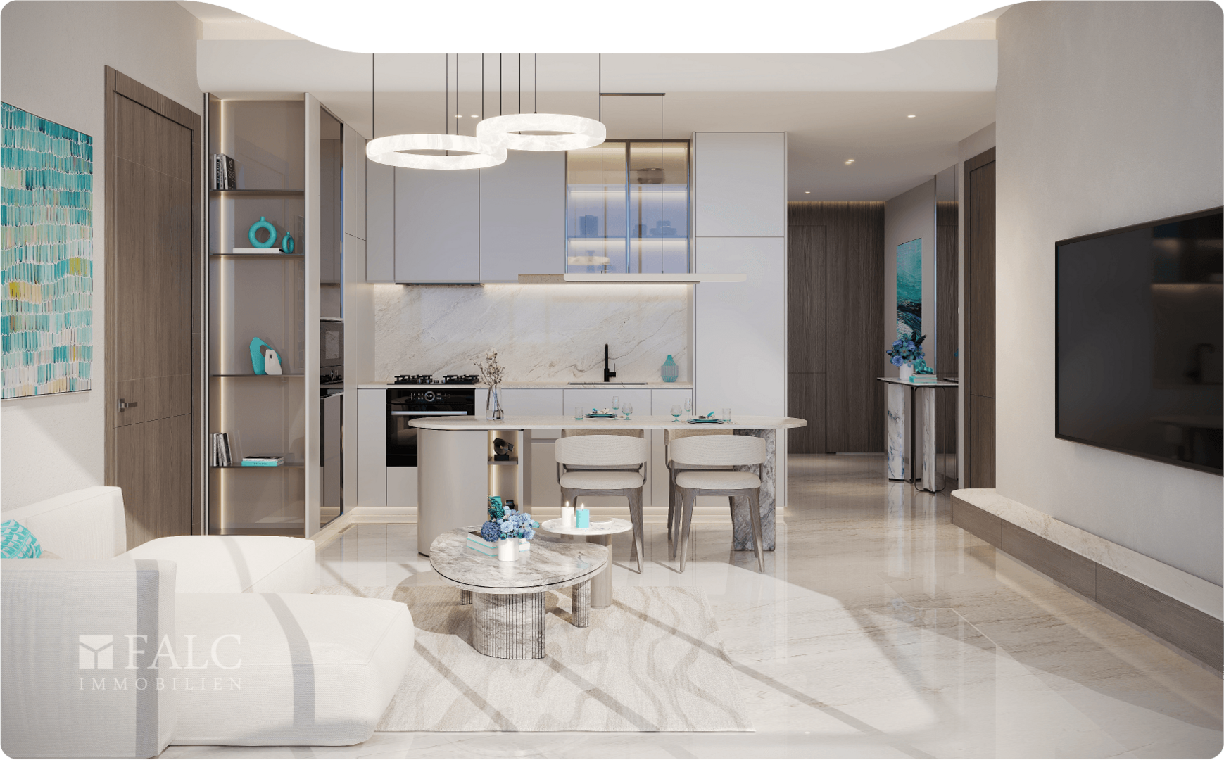 Wohnzimmer mit Küche