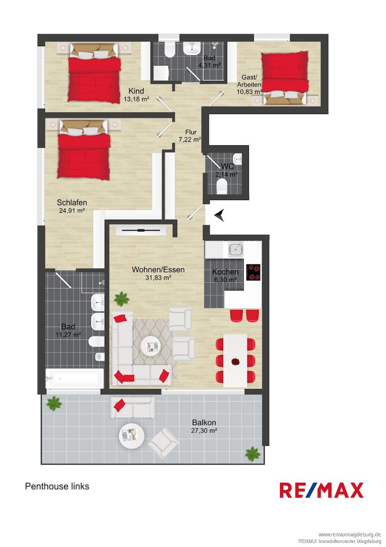 Grundriss Penthouse links