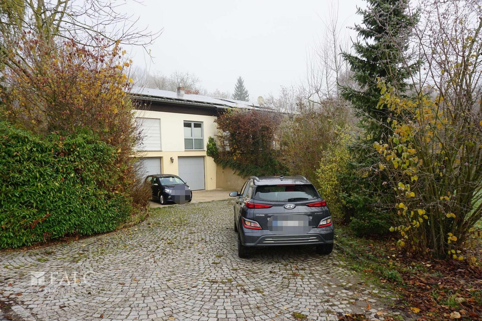 Einfahrt mit Doppelgarage