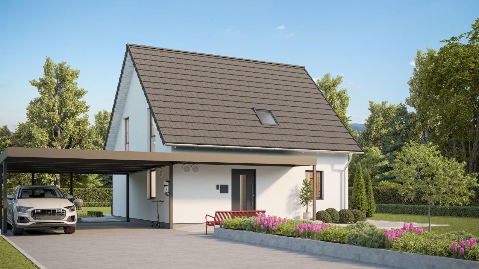 Ansicht optional mit Carport von links