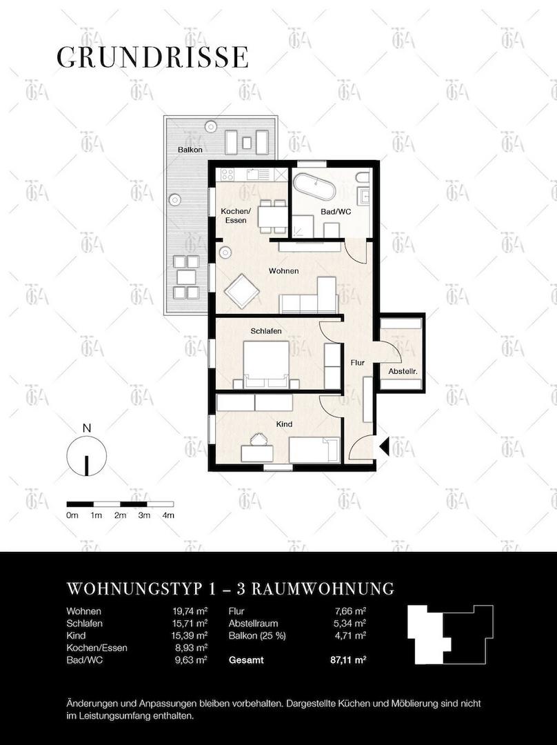Grundriss 3-Raum Whg