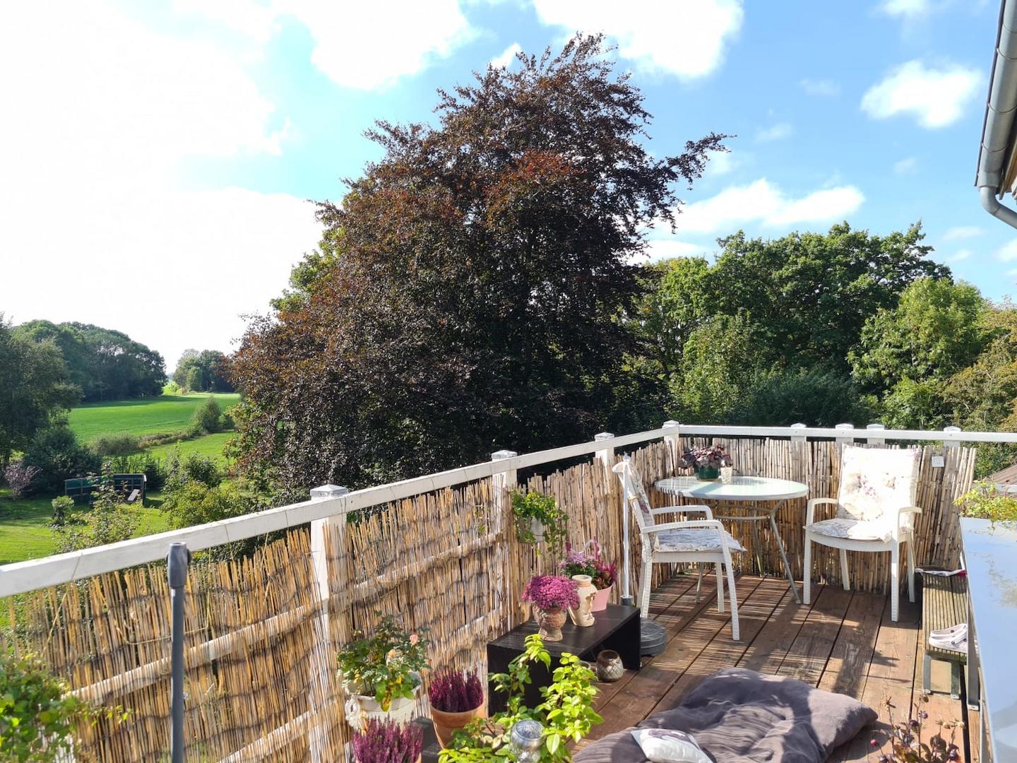 Blick vom Balkon ins Grüne