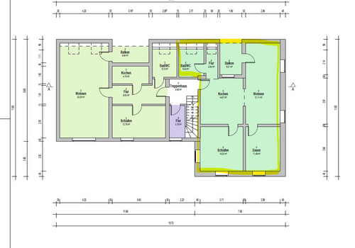 Grundriss der Wohnung (gelb um
