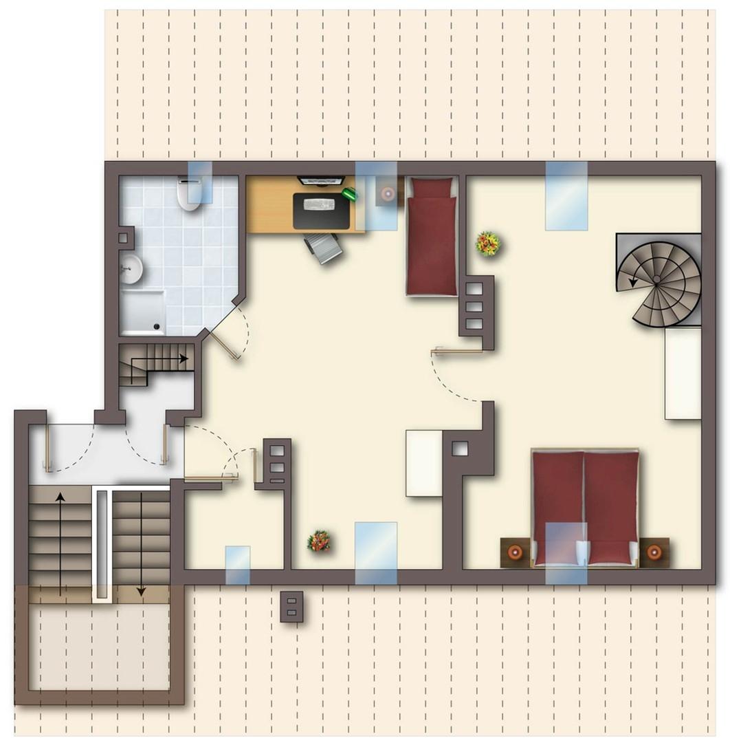 Oben mit Beispielmöblierung