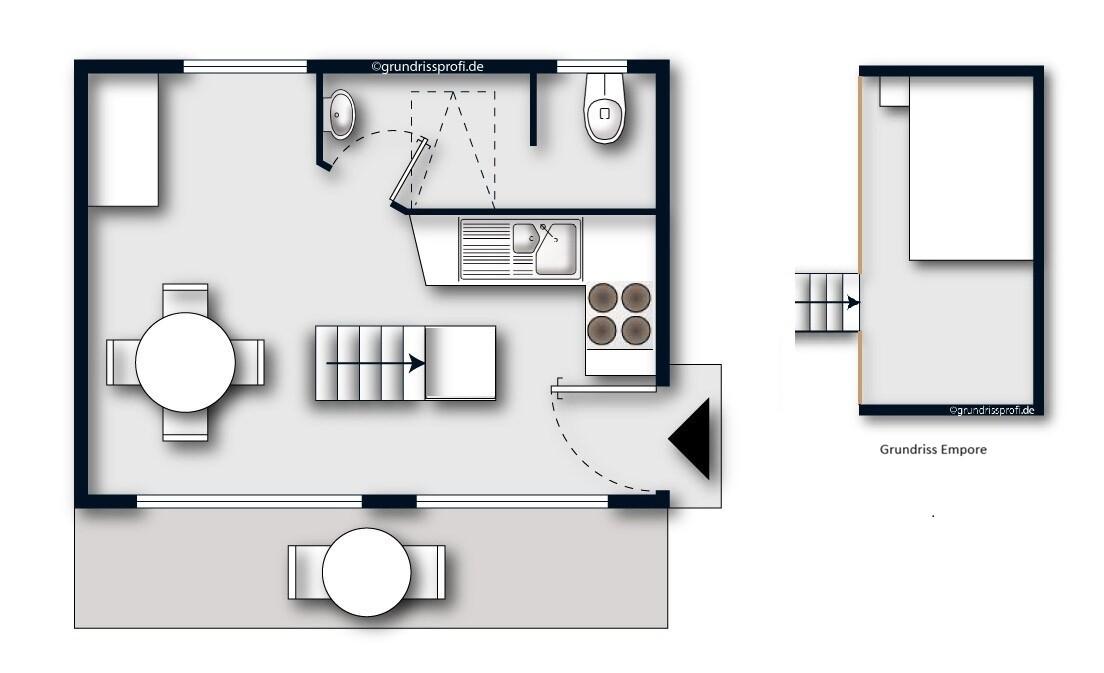 Grundriss Apartment 2 mit Empore (nicht maßstabsgetreu)