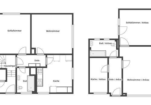 Erdgeschoss mit Anbau