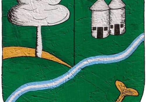 Wappen mit Silotürmen und Forelle von Grünhagen