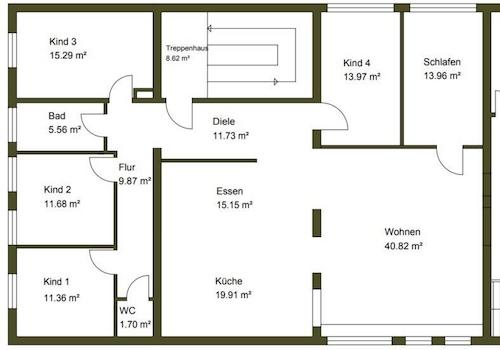 Grundriss Fläche 1OG - Wohnung 6 Zimmer