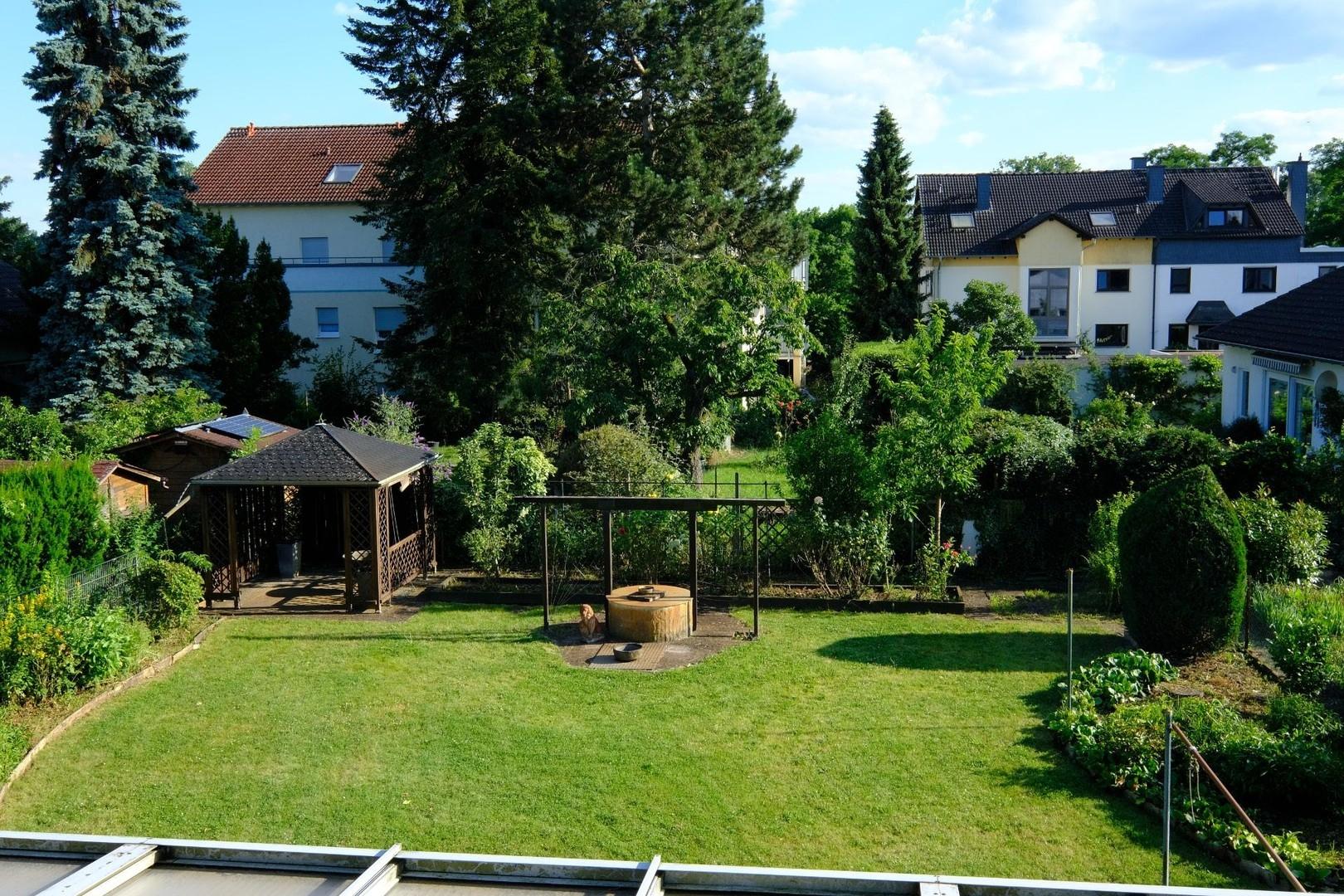 Blick in Garten von Balkon OG