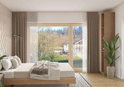 Schlafzimmer mit Waldblick