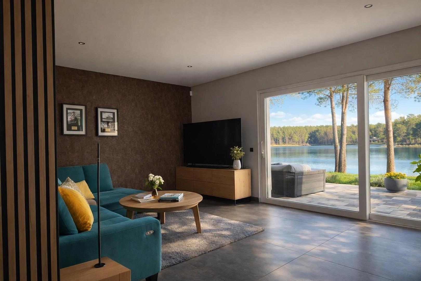 Wohnzimmer mit Seeblick 