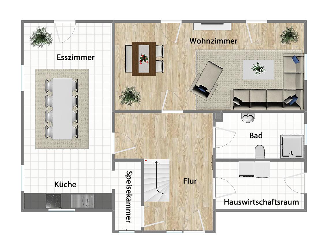 Grundriss Erdgeschoss (nicht maßstabsgetreu)