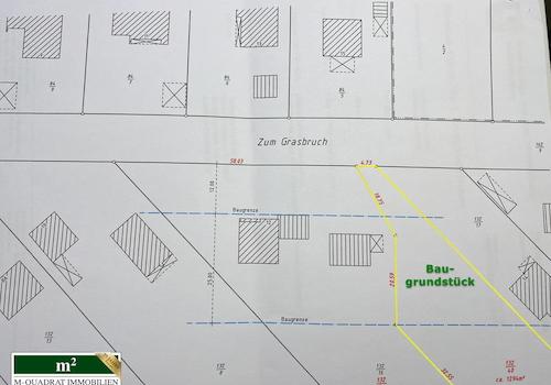Bemaßter Lageplan mit Skizzierung der Baugrenze
