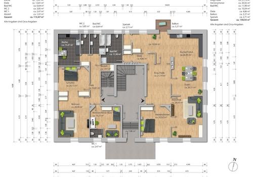 Grundriss Hochpaterre möbliert