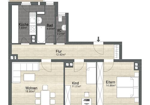 Grundriss Etagenwohnungen Rechts