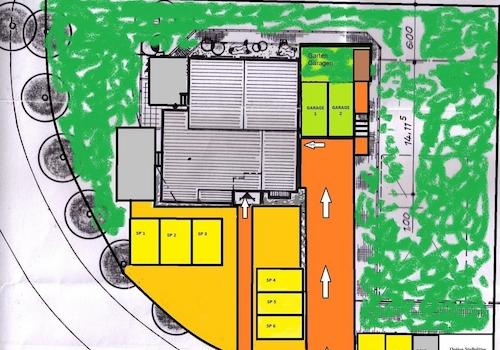 rechts Gartenflächen
