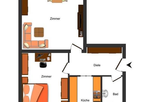 Grundriss 2Zi, inkl. Küche&Bad