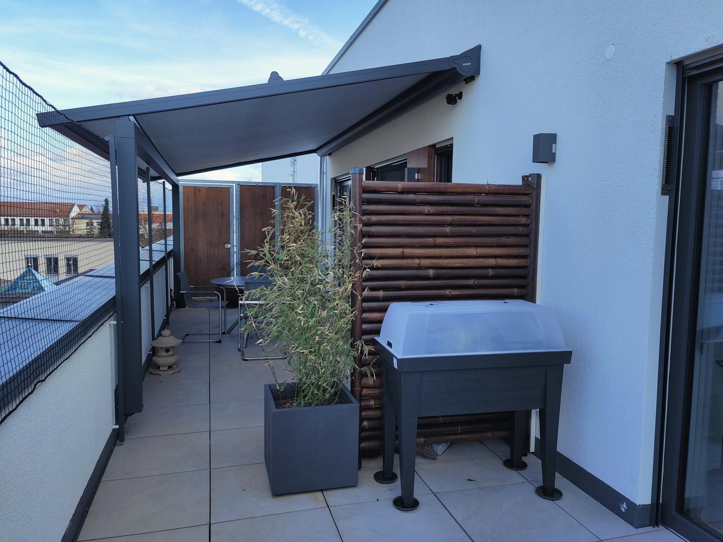 Pergola Markise vor Wohnzimmer