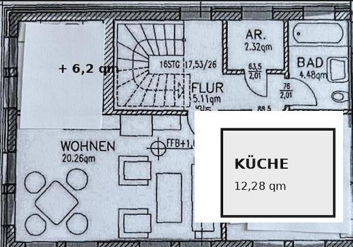Grundriss Obergeschoss Wohnen-Küche