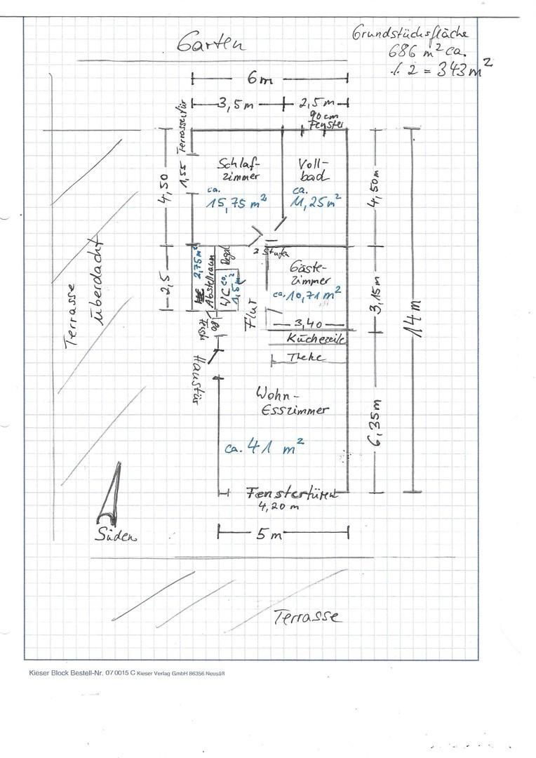Grundriss Bungalowhälfte 1. WE