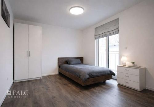 „Flexibel nutzbarer Schlafbereich Möblierung visualisiert.“