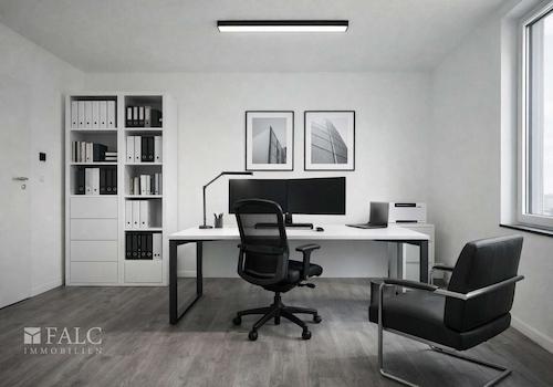 „Großzügiger Raum zur freien Gestaltung, beispielhaft als Homeoffice visualisiert.“