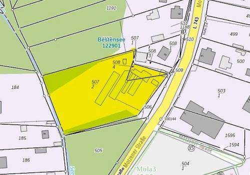 Betroffene Grundstücke in gelb