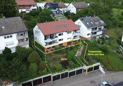 Hausansicht: Garten + Garage