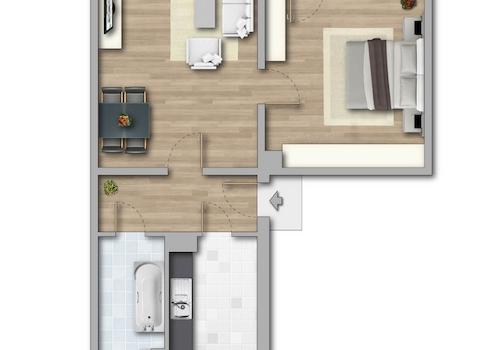 Regelgrundriss Nestlerstraße 29-43, 2-Zimmerwohnung