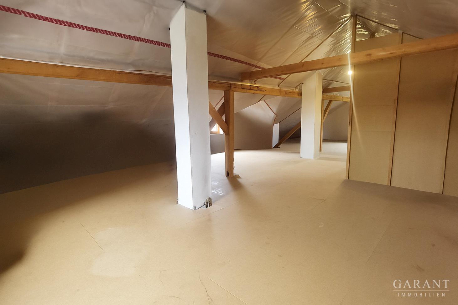 Geräumiger Dachboden mit Holzstruktur