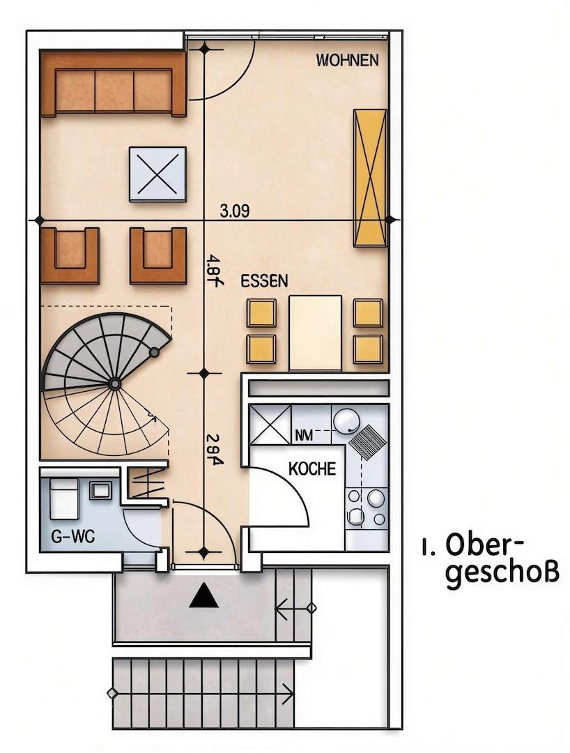 Grundriss 1 OG - Wohnungstyp 3b