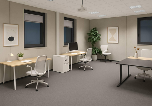 Teambüro mit Beamer an Decke