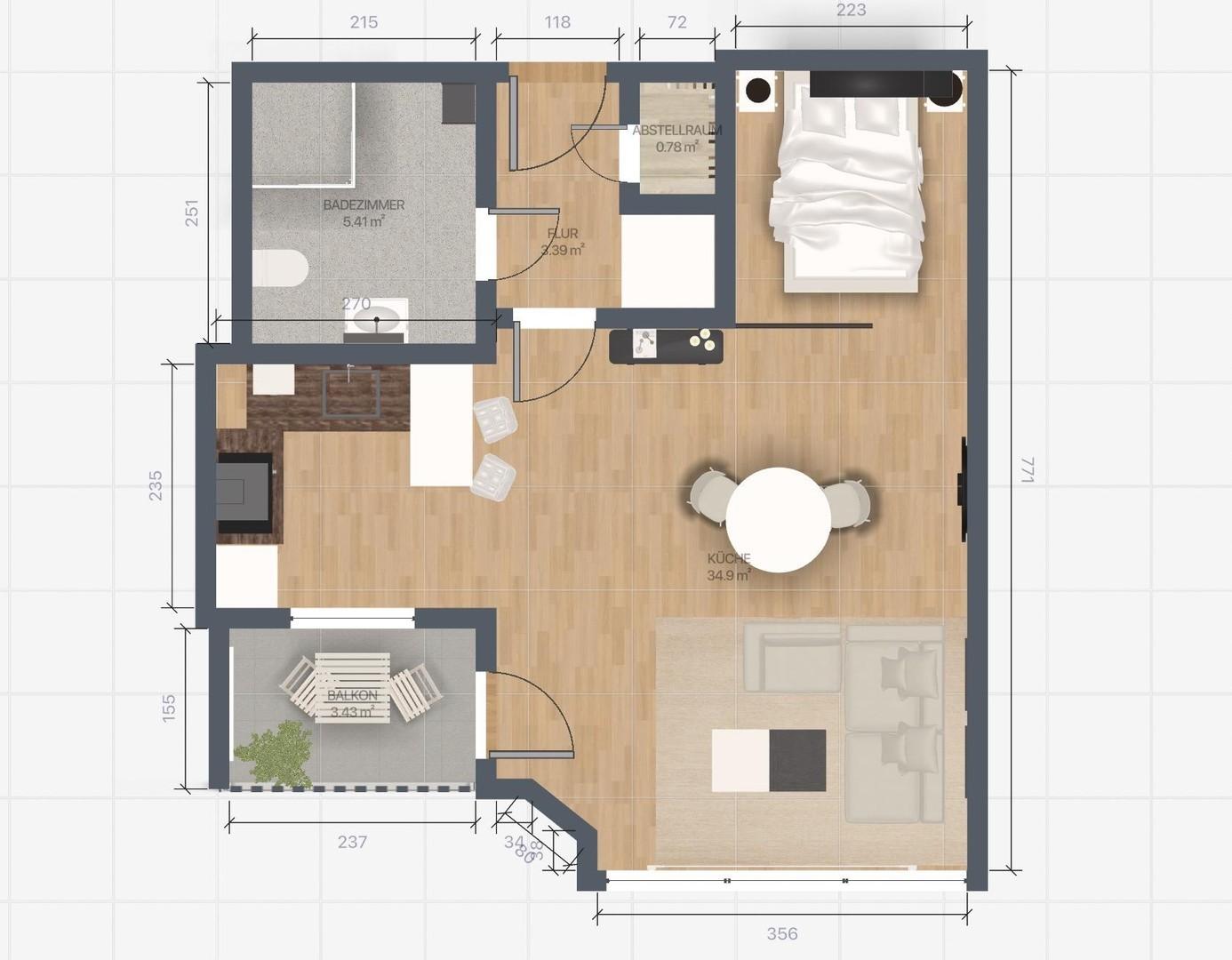 Grundriss mit Mobiliar