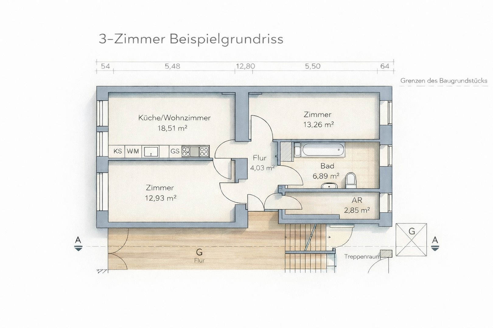 3 - Zimmer Beispielgrundriss