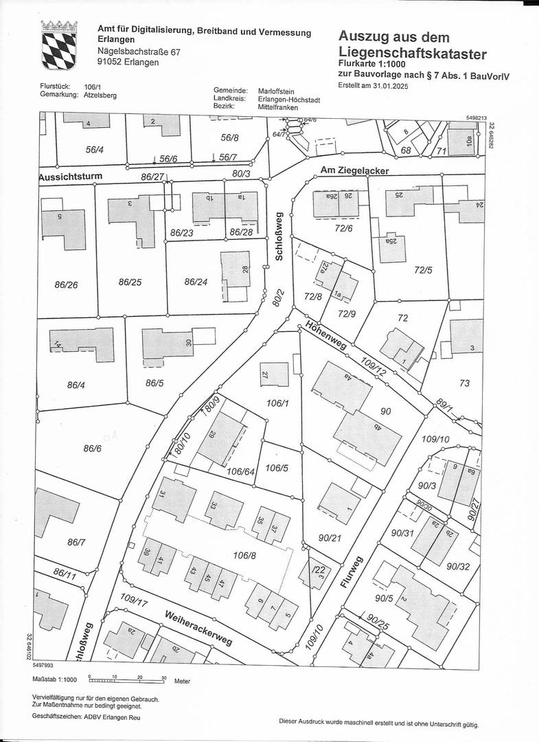 Katasterauszug mit Flurkarte