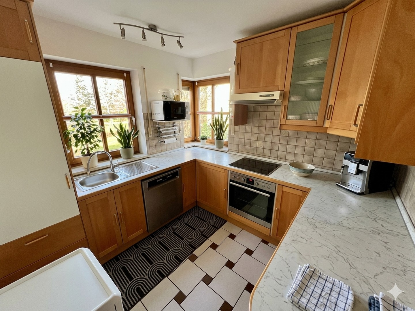 Küche mit Blick in den Garten